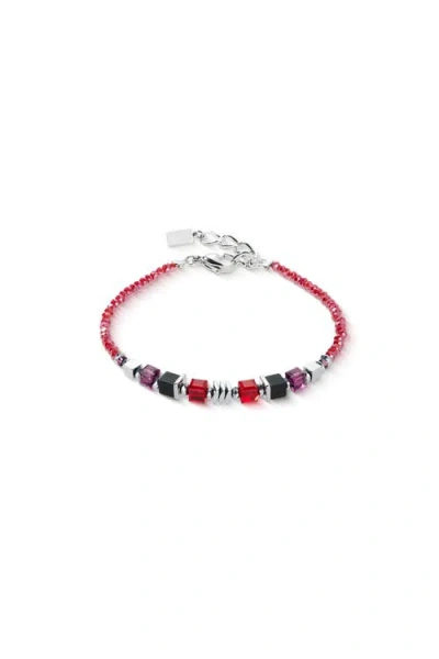 Coeur De Lion Armband Wave Cube Flow Silber-rot In Red