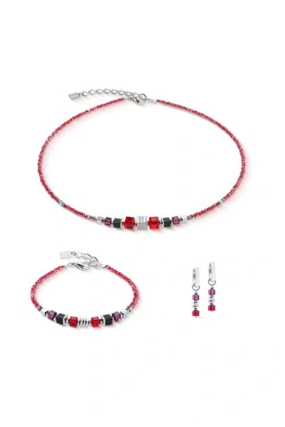 Coeur De Lion Armband Wave Cube Flow Silber-rot In Red