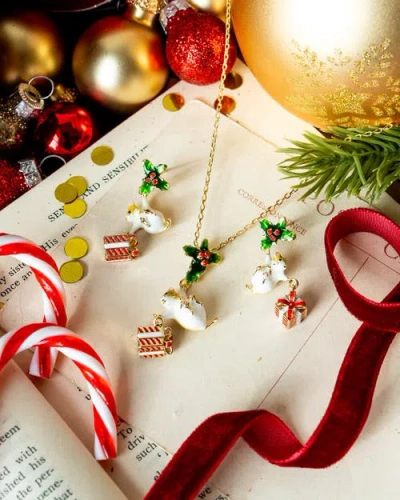 Bill Skinner Studio Christmas Mouse  Pendant & Earring Set In Multi