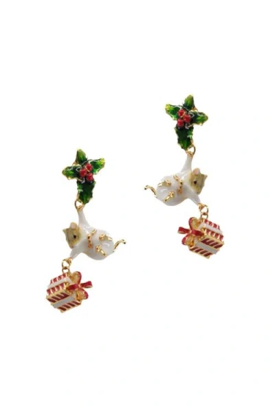 Bill Skinner Studio Christmas Mouse  Pendant & Earring Set In Multi