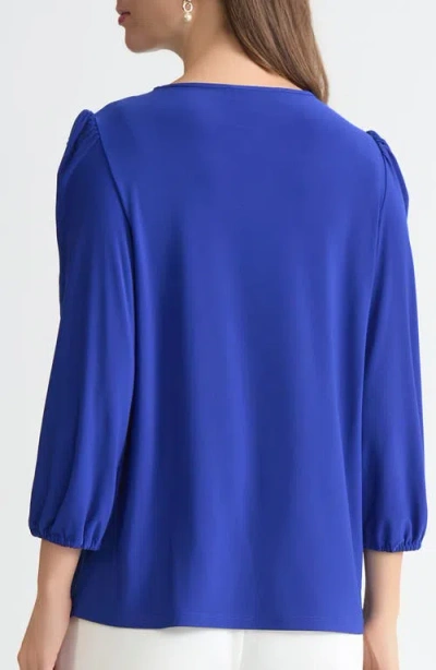 Kasper Lace Inset Blouson Sleeve Top In Blue