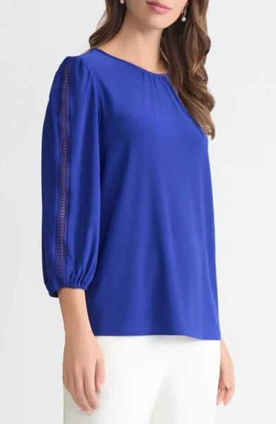 Kasper Lace Inset Blouson Sleeve Top In Blue