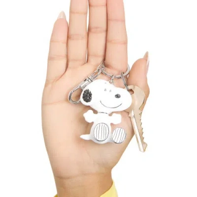 Peanuts Snoopy Keychain, Silver-tone Enamel Bag Charm In White