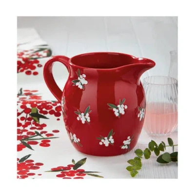 Tag Red Ceramic Sprig Pitcher Beverage Server For Christmas In Red
