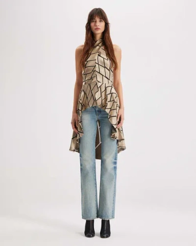 Theo The Label Theia Retro Burnout Hi-low Halter Top In Brown