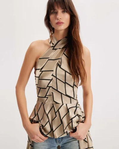 Theo The Label Theia Retro Burnout Hi-low Halter Top In Brown