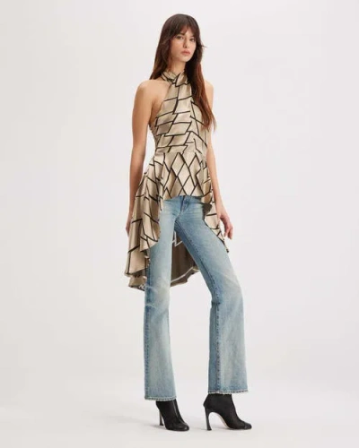 Theo The Label Theia Retro Burnout Hi-low Halter Top In Brown