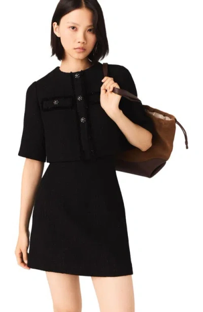 Maje 2-in-1 Shiny Tweed Dress In Black