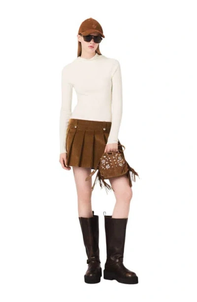 Maje Jubelle Pleated Corduroy Miniskirt In Brown