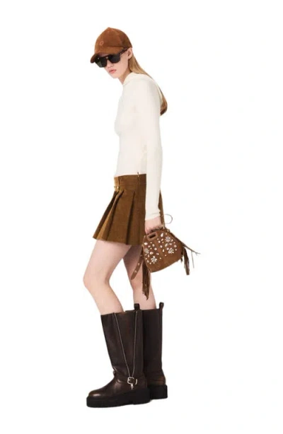 Maje Jubelle Pleated Corduroy Miniskirt In Brown