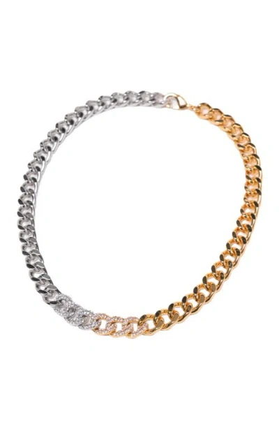 Maje Two-tone Rhinestone Link Necklace In Gold