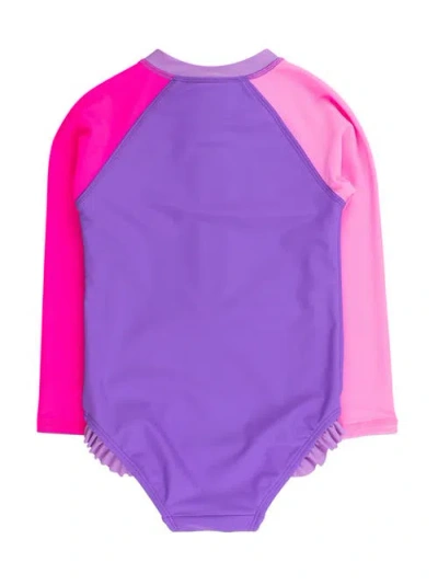 Rufflebutts Girls Upf50+ Sun Protection Long Sleeve Rash Guard One Piece In Blue