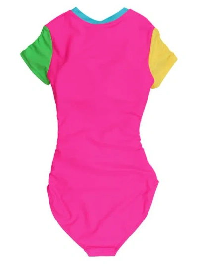 Rufflebutts Quarter Zip Short Sleeve One Piece Rash Guard Swimsuit In Multi