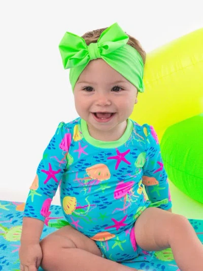 Rufflebutts Girls Upf50+ Swim Bow Headband In Green