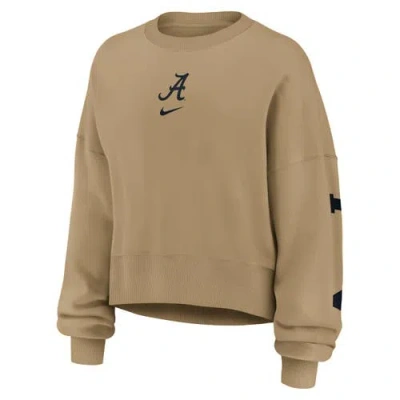 Nike Tan Alabama Crimson Tide Oversized Phoenix 2-hit Pullover Sweatshirt In Brown