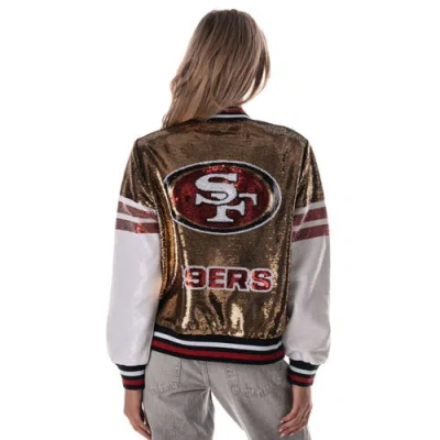 The Wild Collective Gold San Francisco 49ers Sequin Bomber Jacket In Gold
