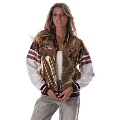 The Wild Collective Gold San Francisco 49ers Sequin Bomber Jacket In Gold