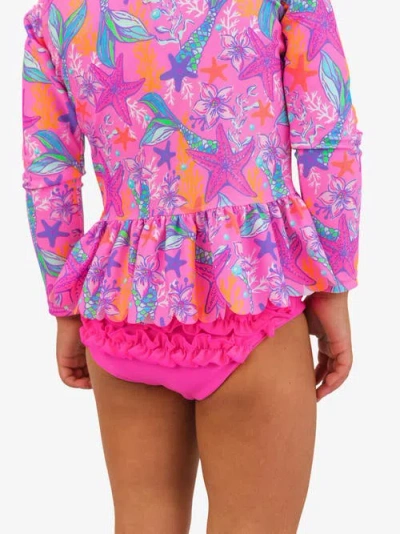 Rufflebutts Girls Upf50+ Sun Protected Scallop Hem Long Sleeve Rash Guard Bikini In Multi