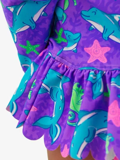 Rufflebutts Girls Upf50+ Sun Protected Scallop Hem Long Sleeve Rash Guard Bikini In Animal Print