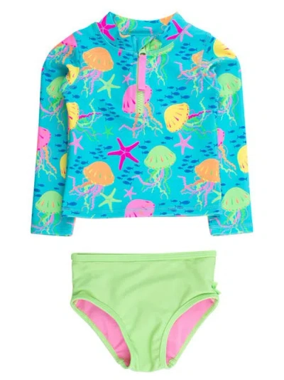 Rufflebutts Girls Upf50+ Long Sleeve Zipper Rash Guard 2-piece In Multi
