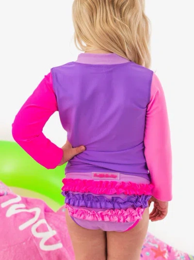 Rufflebutts Girls Upf50+ Long Sleeve Zipper Rash Guard 2-piece In Purple