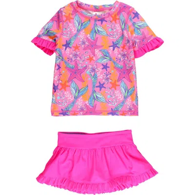 Rufflebutts Baby Girls Short Sleeve Ruffle Upf50+ Rash Guard Skirted 2-piece In Pink