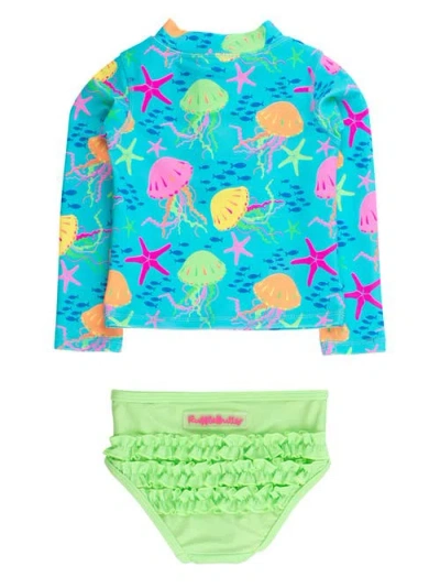 Rufflebutts Upf50 Long Sleeve Zipper Rash Guard 2-piece In Multi