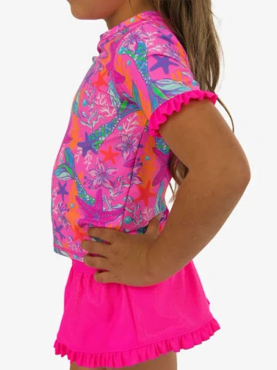 Rufflebutts Baby Girls Short Sleeve Ruffle Upf50+ Rash Guard Skirted 2-piece In Pink