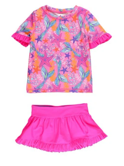Rufflebutts Girls Short Sleeve Ruffle Upf50+ Rash Guard Skirted 2-piece In Pink