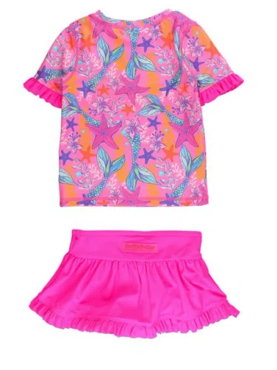 Rufflebutts Girls Short Sleeve Ruffle Upf50+ Rash Guard Skirted 2-piece In Pink