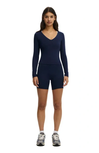 Cotton On Body Active Ultra Soft Plunge Front Long Sleeve In Blue