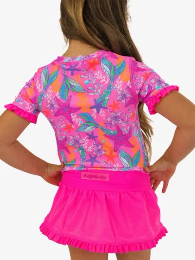 Rufflebutts Girls Short Sleeve Ruffle Upf50+ Rash Guard Skirted 2-piece In Pink
