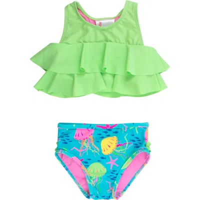 Rufflebutts Girls Flounce Bikini In Green