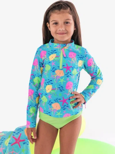 Rufflebutts Toddler Girls Upf50+ Long Sleeve Zipper Rash Guard 2-piece In Multi