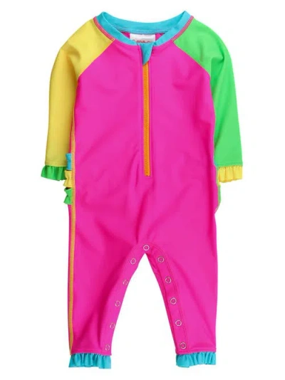 Rufflebutts Upf50+ Sun Protected Full Length Long Sleeve Rash Guard One Piece Swimsuit, With Signatu In Multi