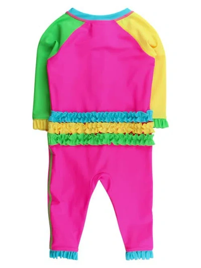 Rufflebutts Upf50+ Sun Protected Full Length Long Sleeve Rash Guard One Piece Swimsuit, With Signatu In Multi