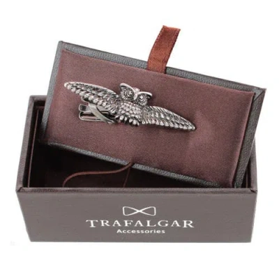 Trafalgar Majestic Owl Antique Silver Tie Bar In Silver
