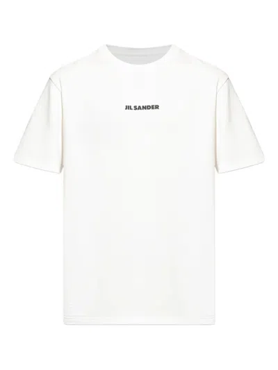 Jil Sander Men White Crewneck T-shirt With Logo Lettering On The Front In Cotton Man