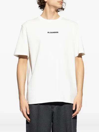 Jil Sander Men White Crewneck T-shirt With Logo Lettering On The Front In Cotton Man