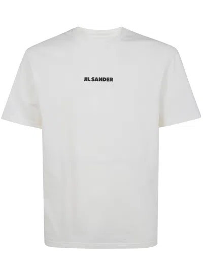 Jil Sander Men White Crewneck T-shirt With Logo Lettering On The Front In Cotton Man