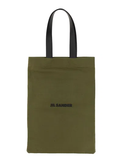 Jil Sander Logo Embossed Leather Tote Bag In Military Green