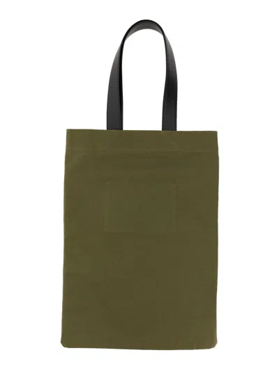 Jil Sander Logo Embossed Leather Tote Bag In Military Green