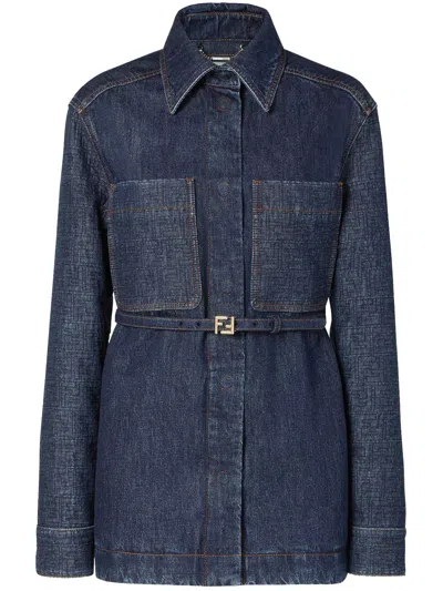 Fendi Go-to Denim Shirt Jacket With Quilted Ff Motif Clothing In Blue