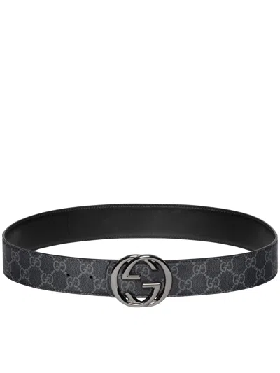 Gucci Reversible Belt With Interlocking Gg Buckle In Black