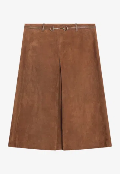 Gucci Horsebit Suede Skirt In Brown