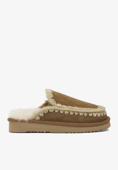 Mou Eskimo Suede Slippers In Animal Print