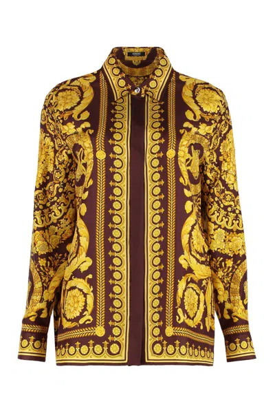 Versace Bordeaux Silk Pattern Shirt In Multi