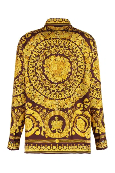 Versace Bordeaux Silk Pattern Shirt In Multi