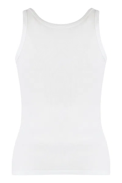 Versace Ribbed Stretch Tank Top In Cotton In White