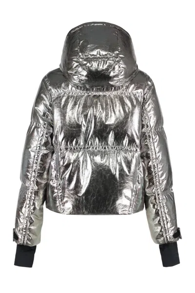 Moncler Grenoble Metalized Ski Jacket With Hood Calaque In Silver
